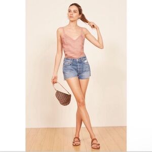 Reformation Emmie linen lace top S 16.5/33” ptp